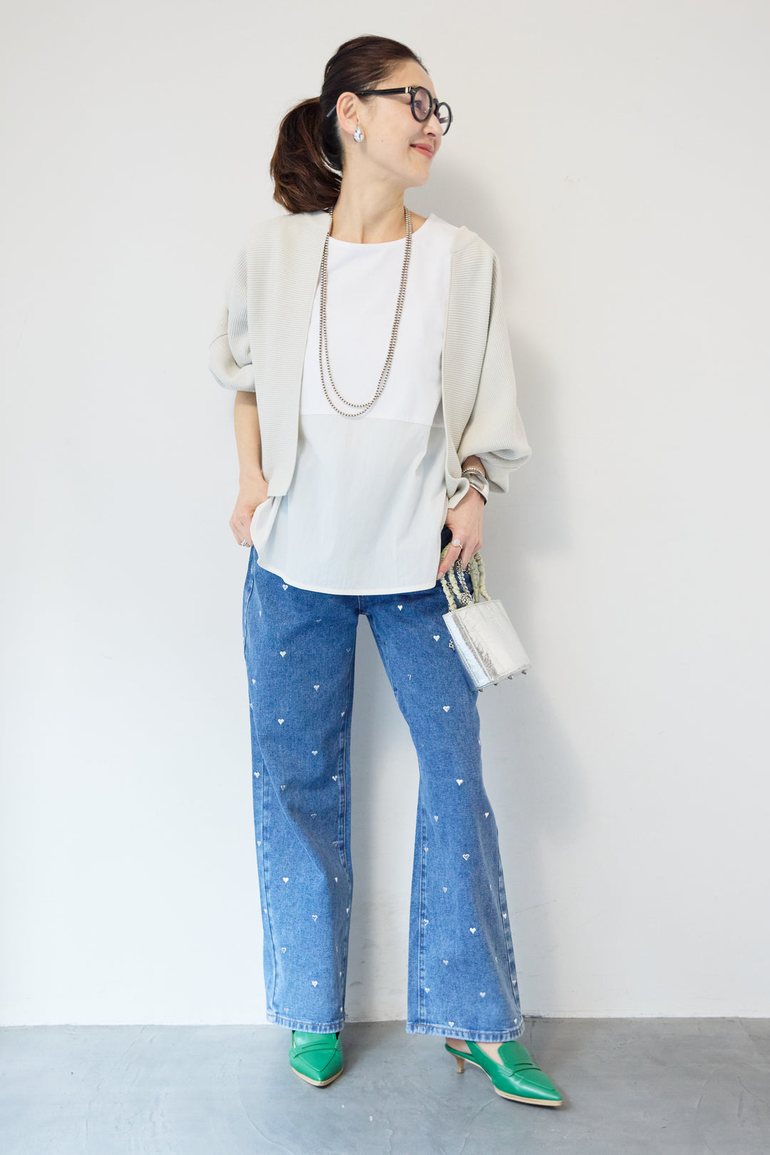 ハートスタッズ デニムパンツ