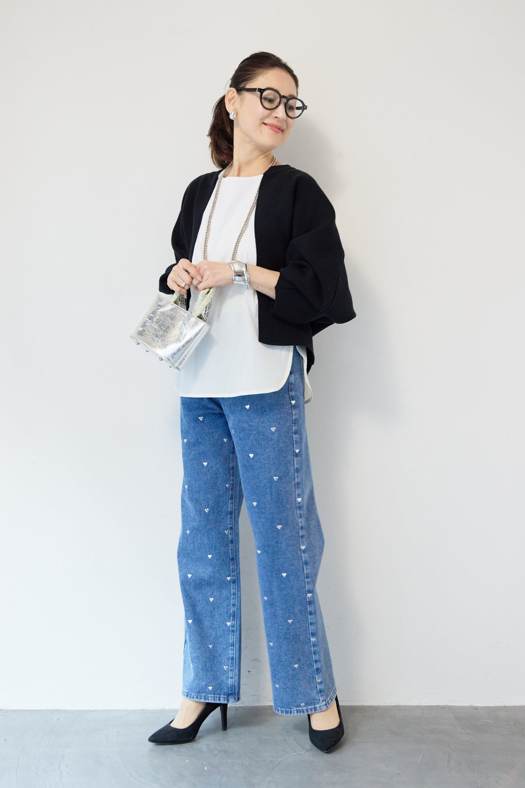 ハートスタッズ デニムパンツ