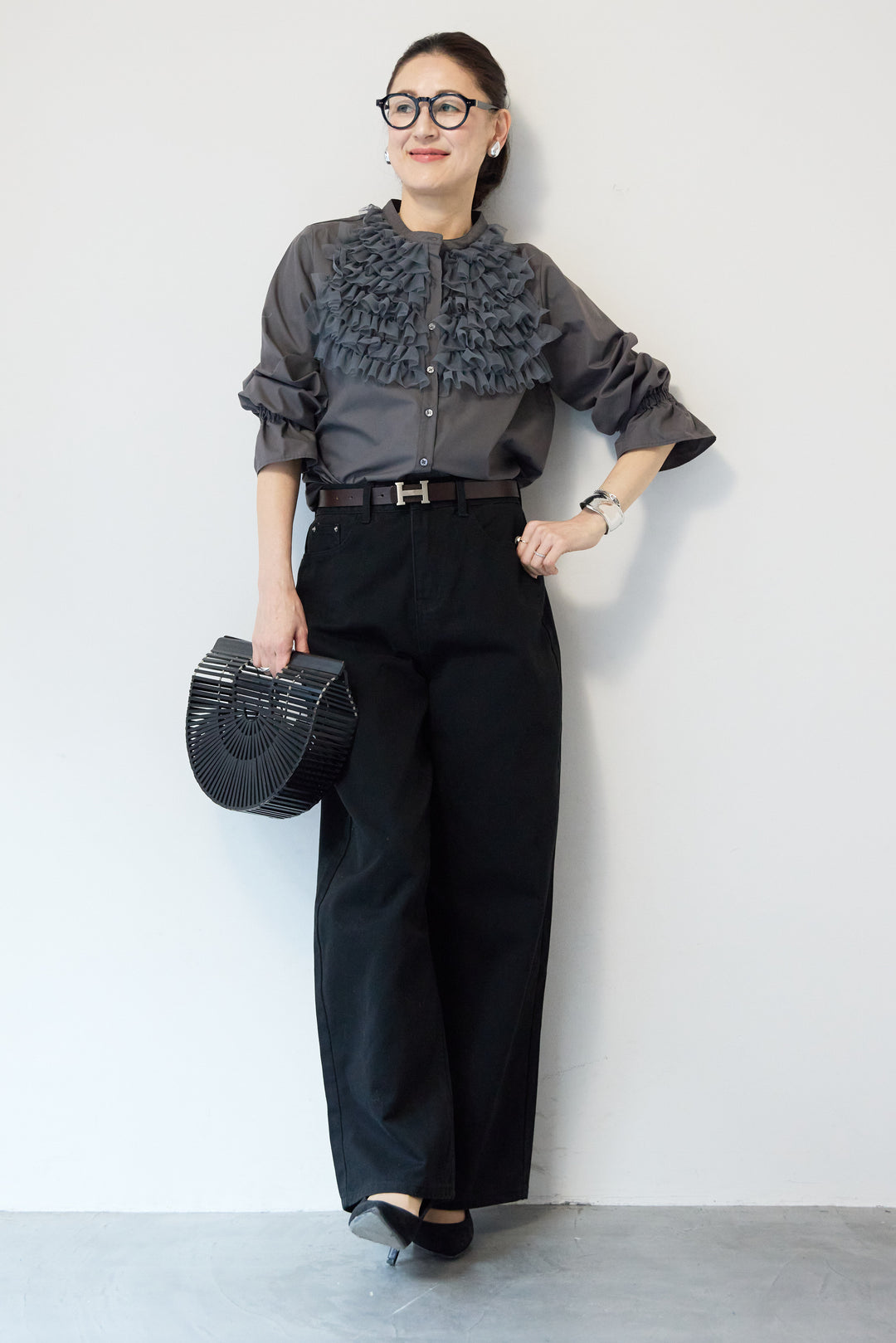 チュールフリルブラウス