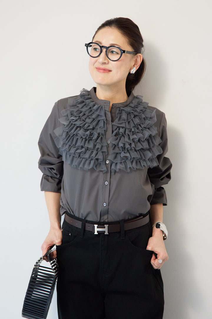 チュールフリルブラウス