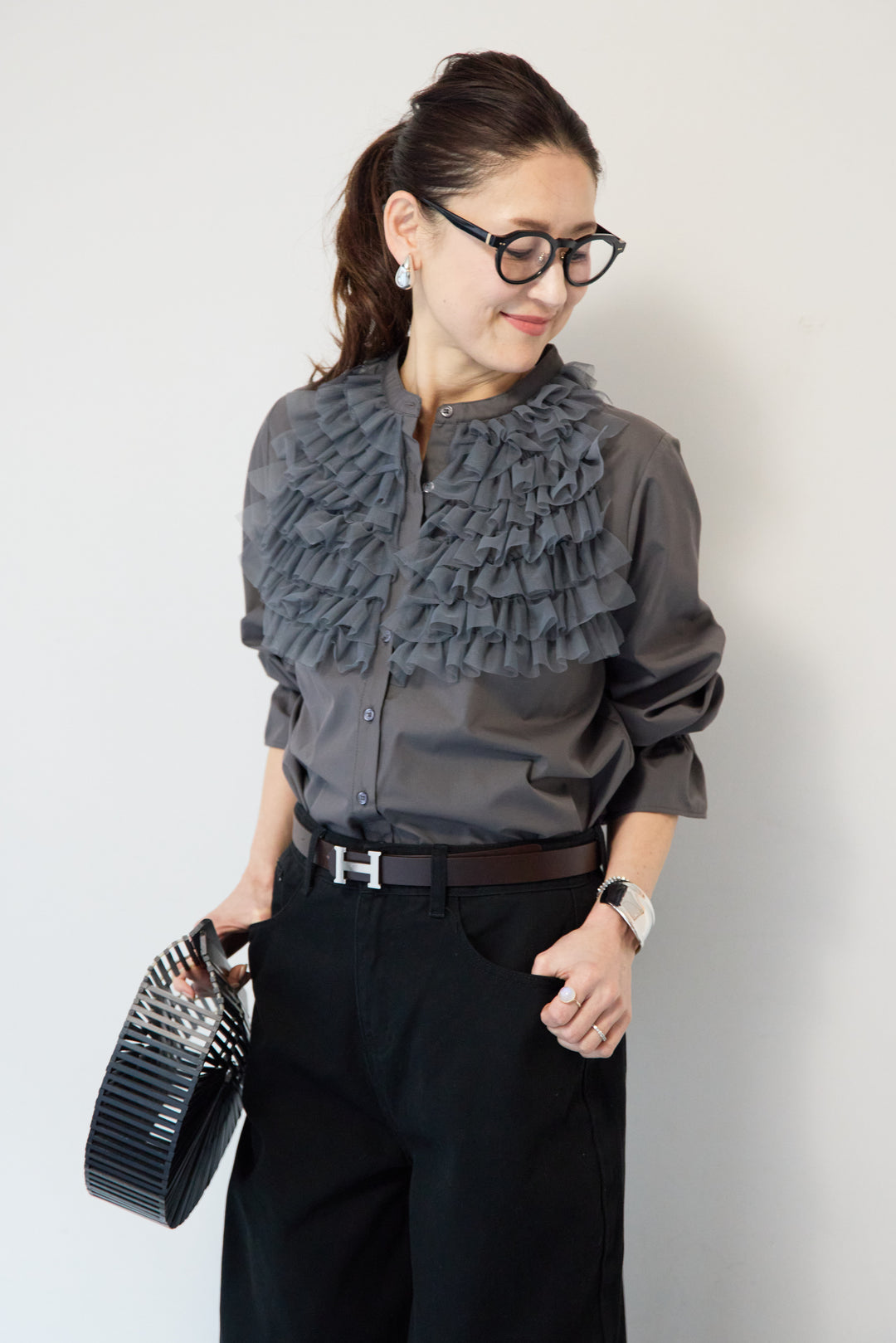 チュールフリルブラウス