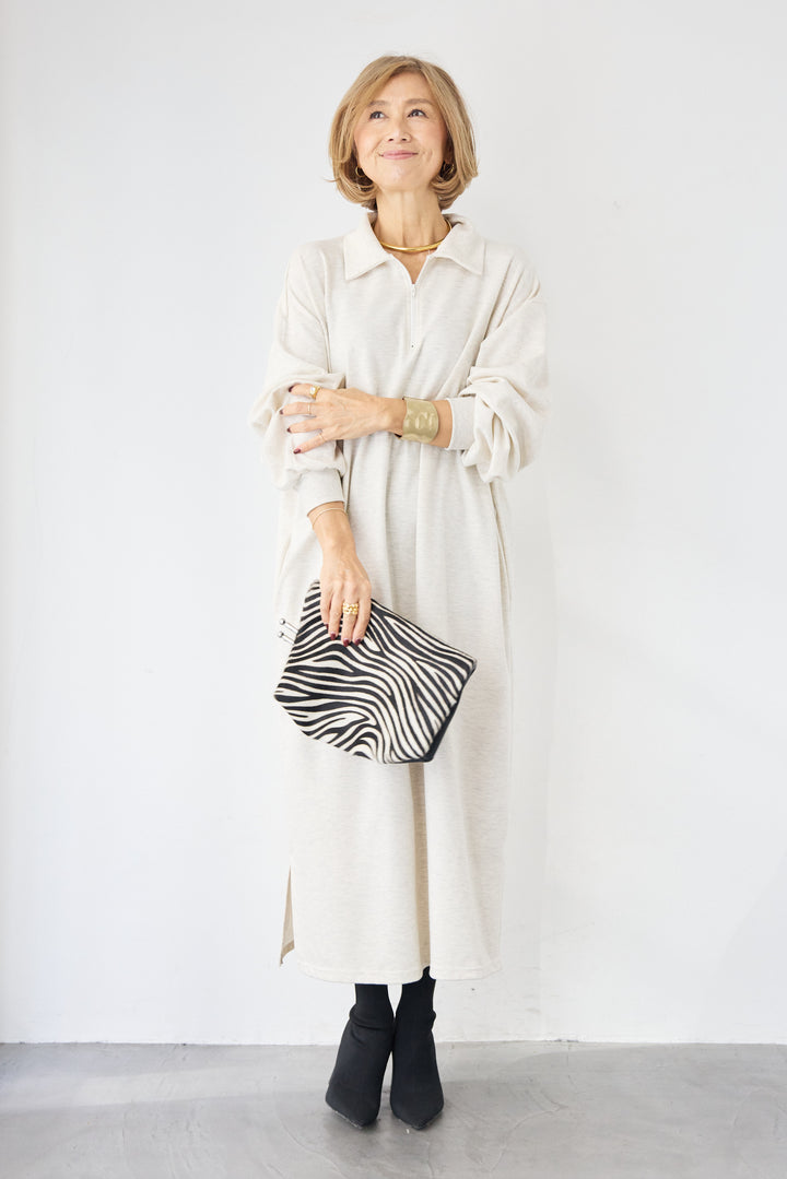 ハーフジップ・ルーズスウェットマキシワンピース