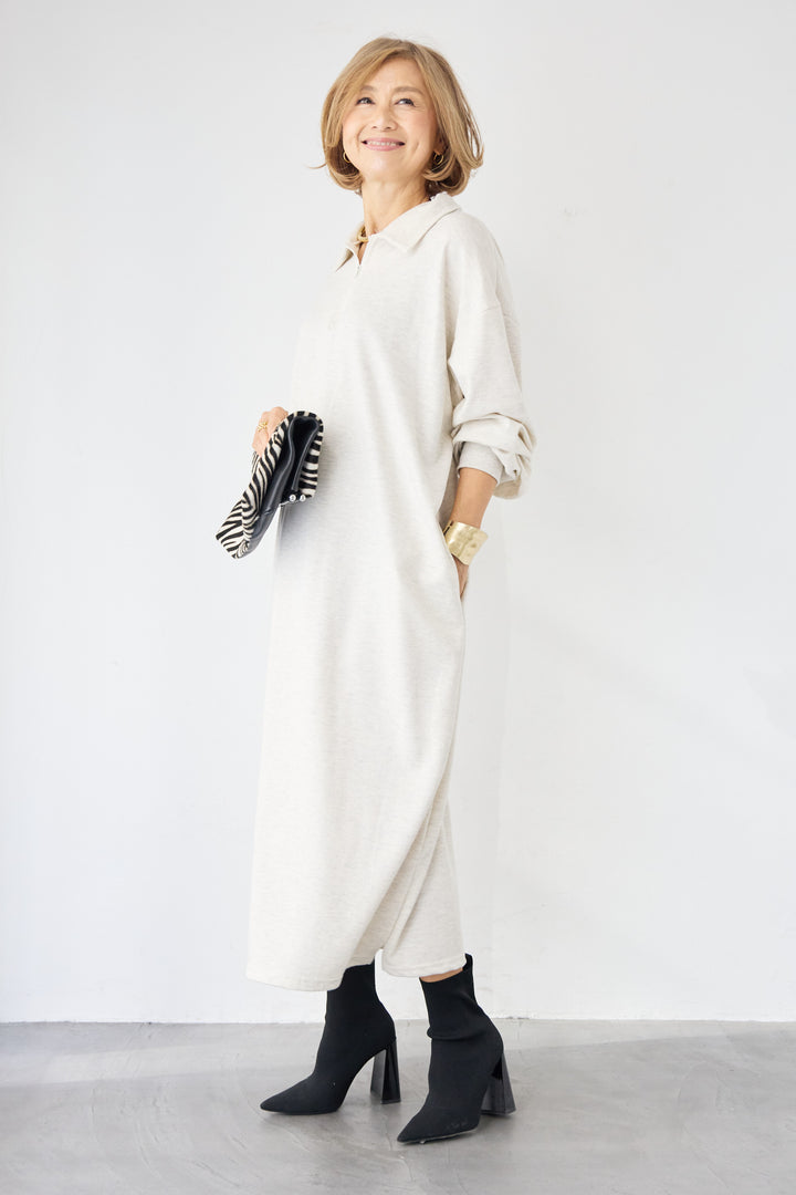 ハーフジップ・ルーズスウェットマキシワンピース