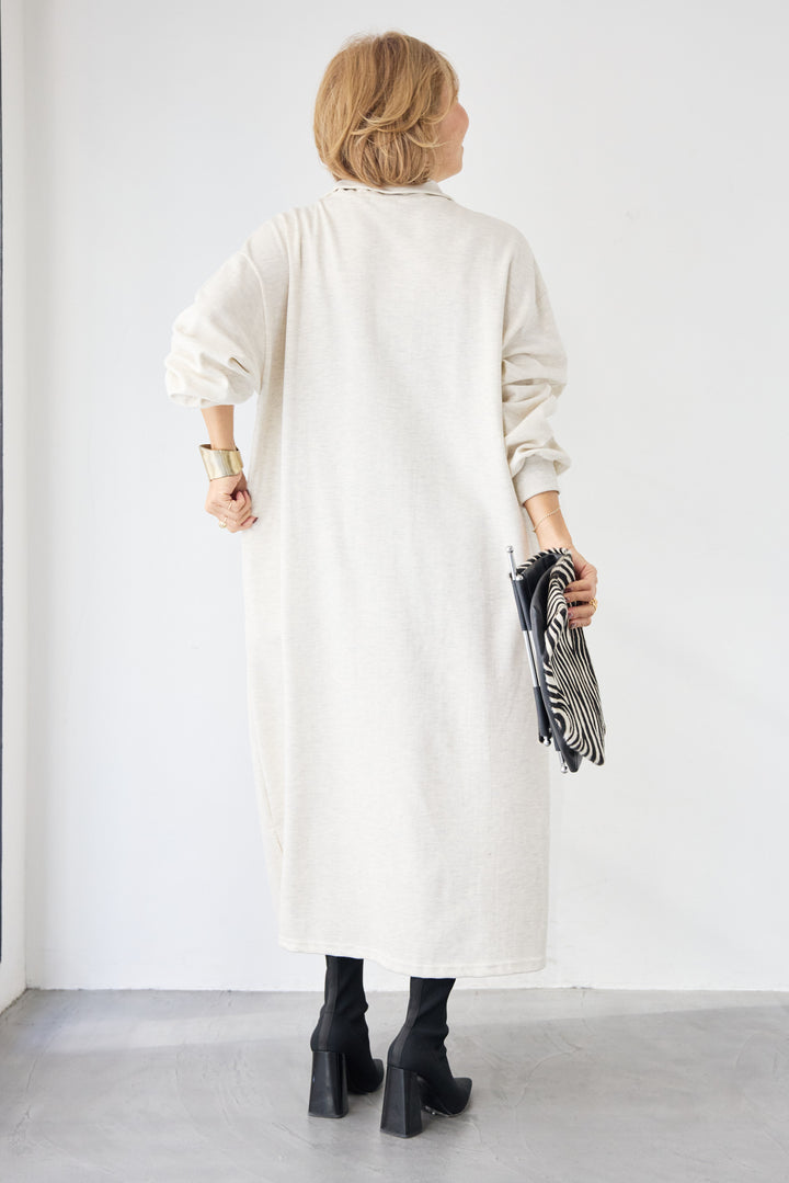 ハーフジップ・ルーズスウェットマキシワンピース