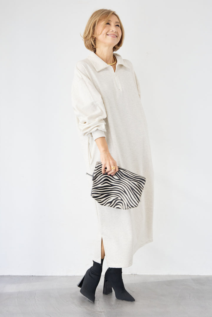 ハーフジップ・ルーズスウェットマキシワンピース