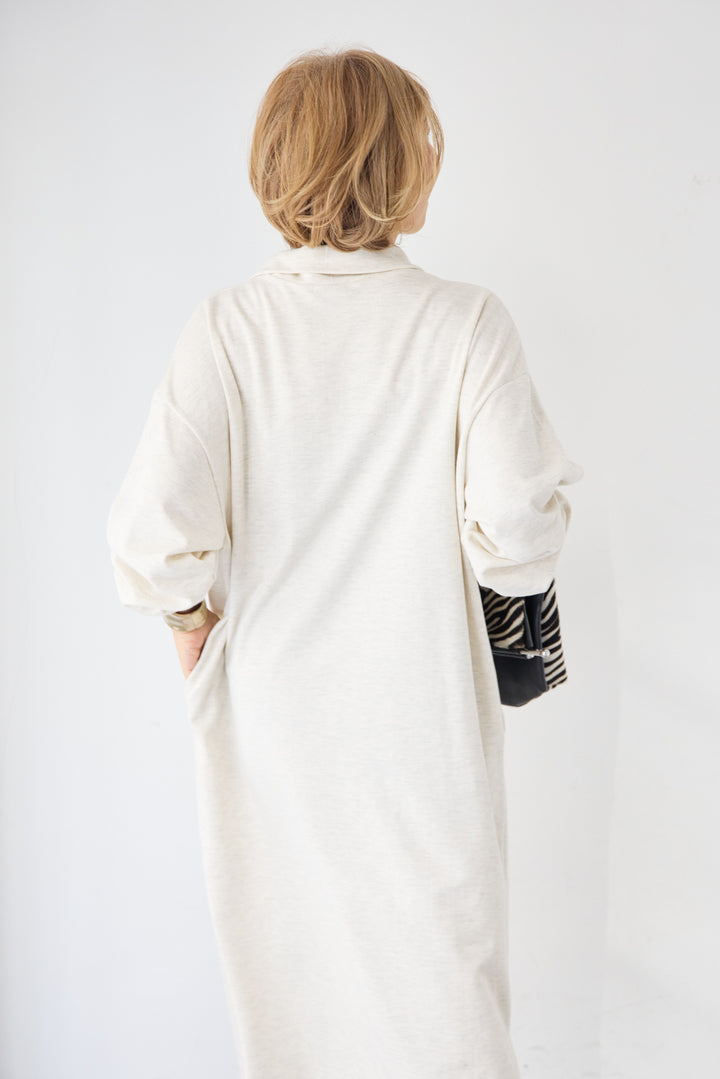 ハーフジップ・ルーズスウェットマキシワンピース