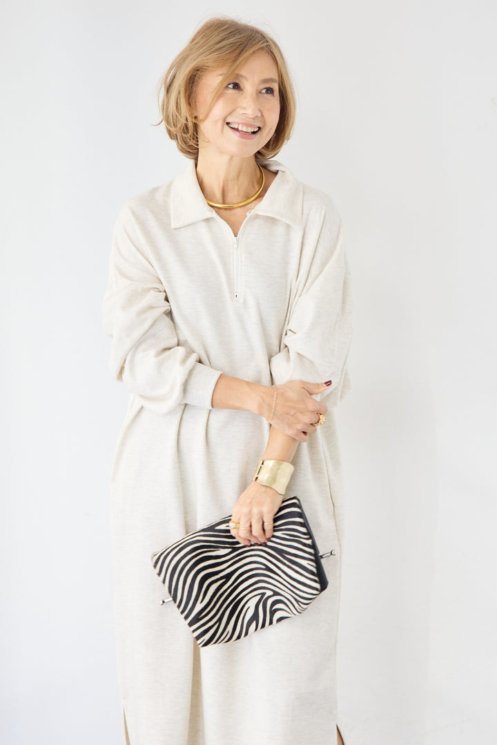 ハーフジップ・ルーズスウェットマキシワンピース