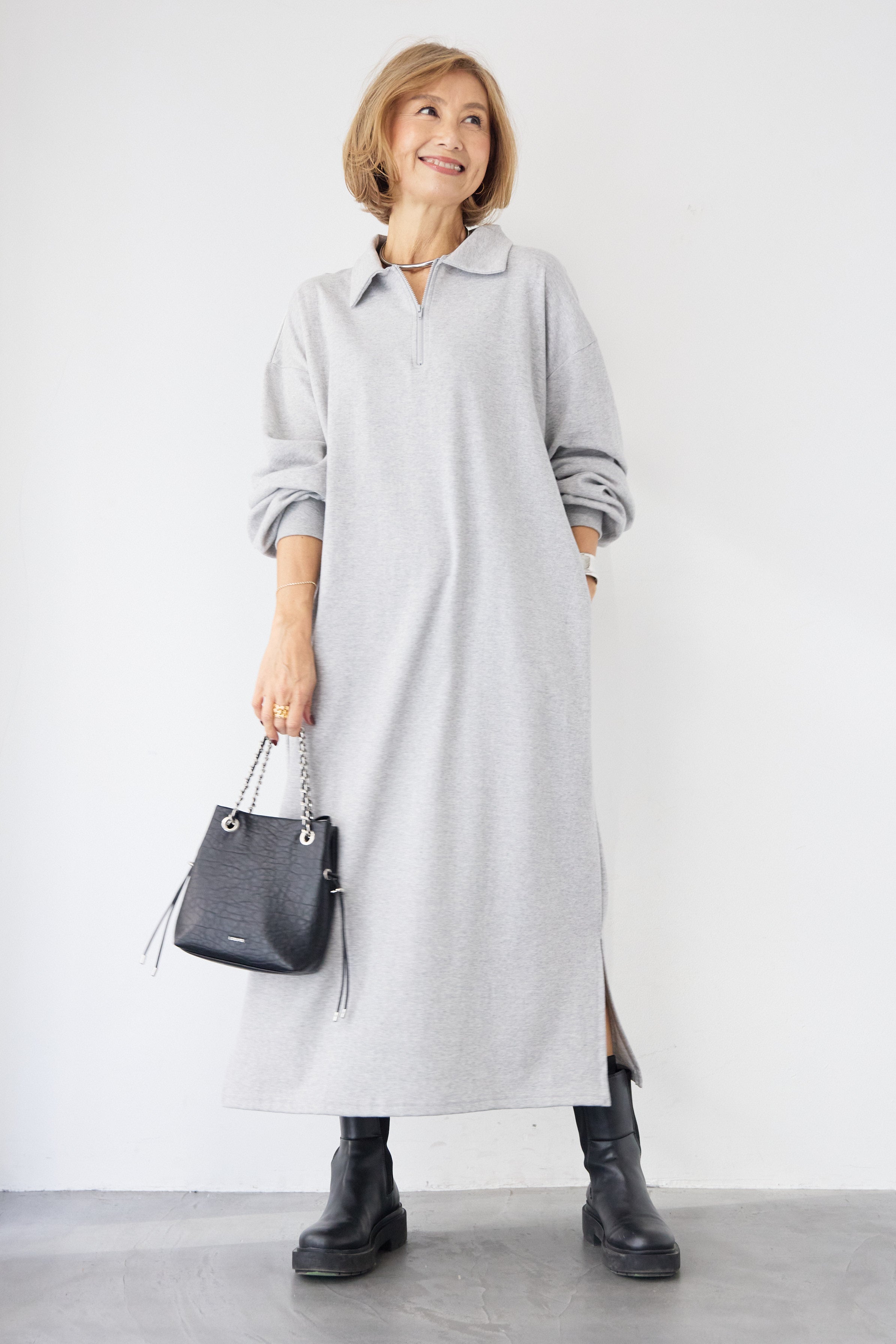 ハーフジップ・ルーズスウェットマキシワンピース – plusotoha