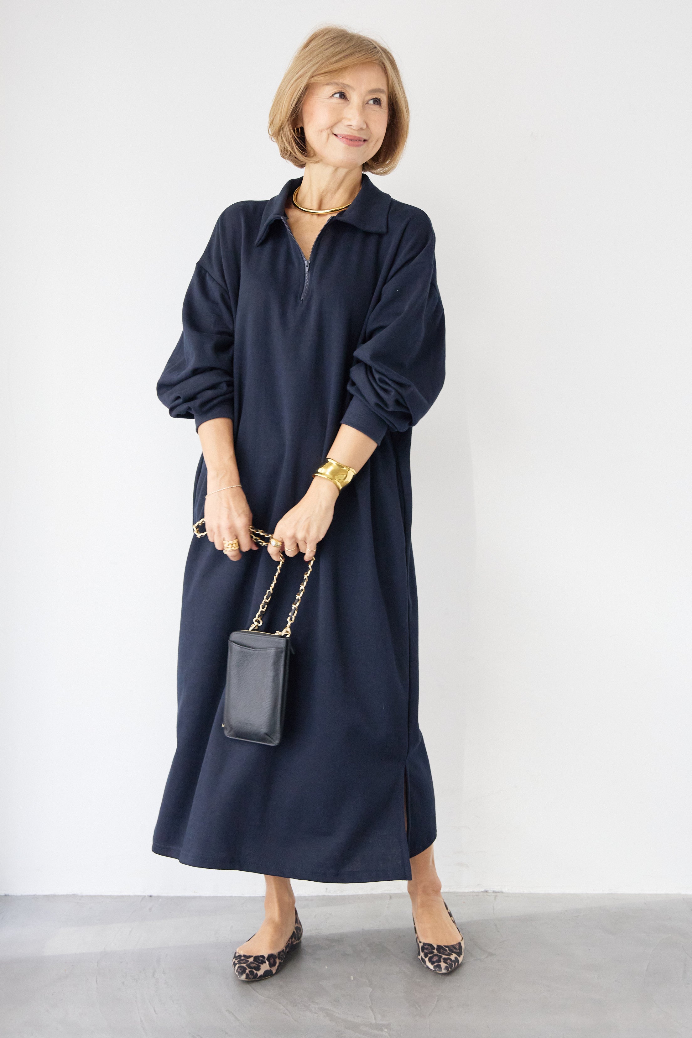 ハーフジップ・ルーズスウェットマキシワンピース – plusotoha