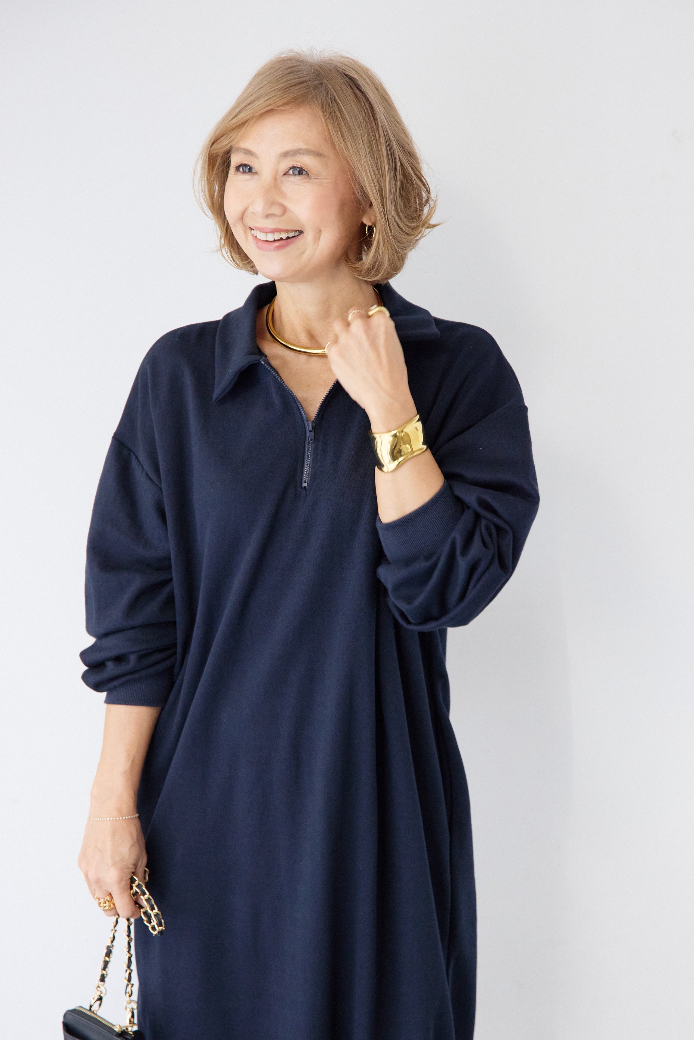 ハーフジップ・ルーズスウェットマキシワンピース – plusotoha