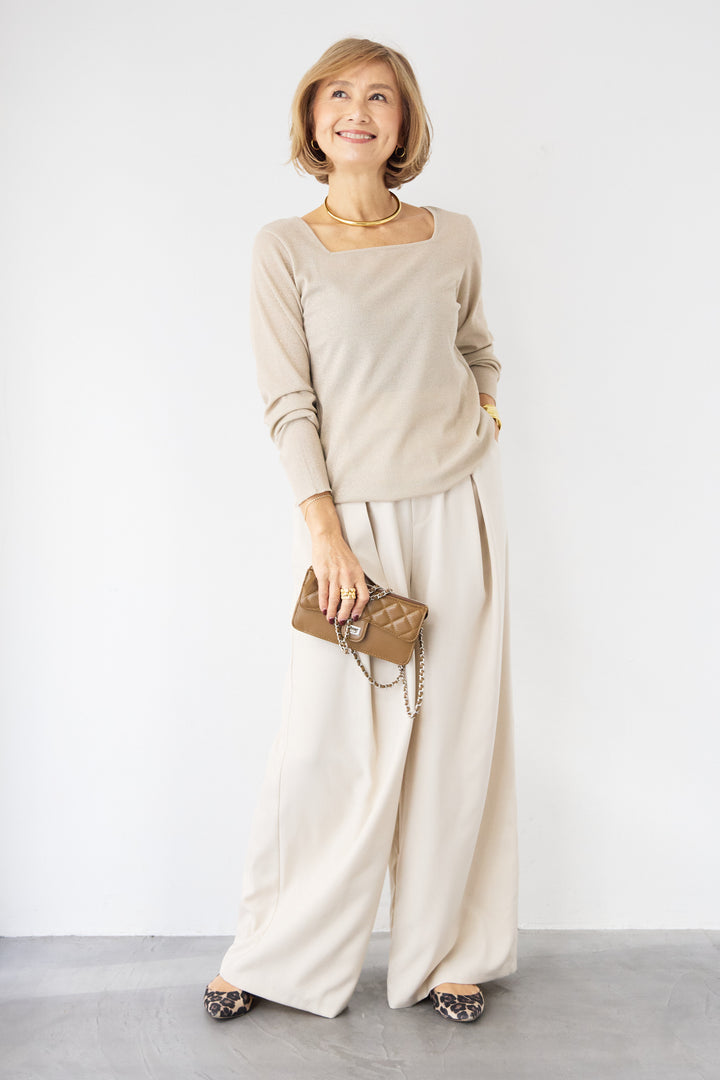 グリッターリブ スクエアネック・シアーカットソー