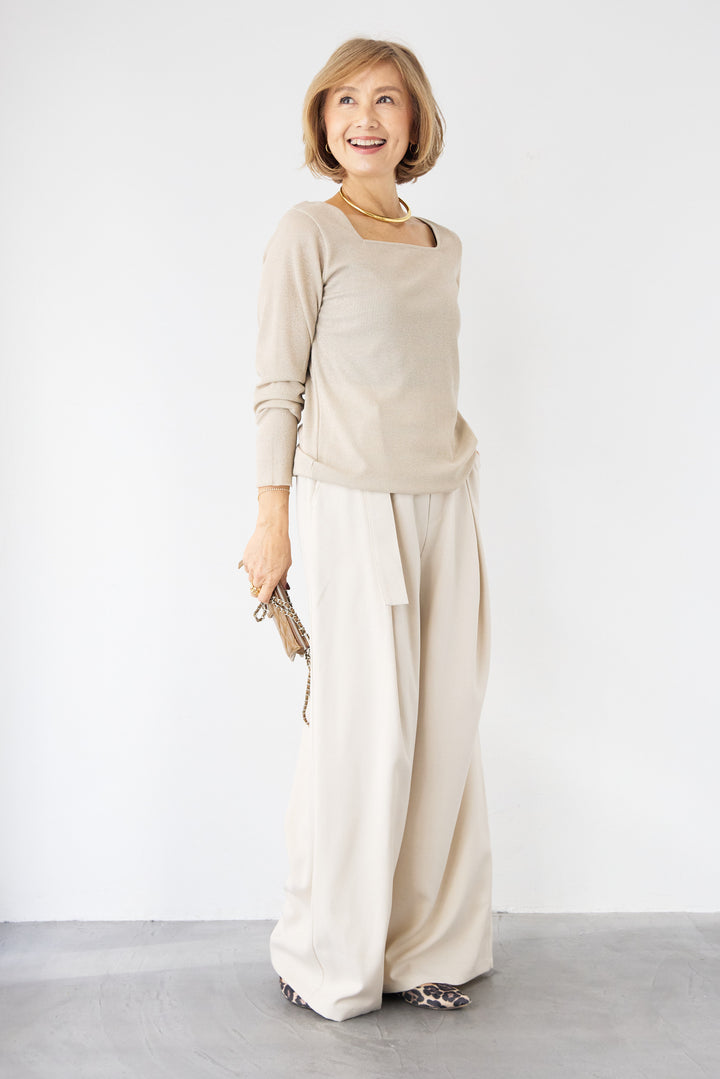 グリッターリブ スクエアネック・シアーカットソー