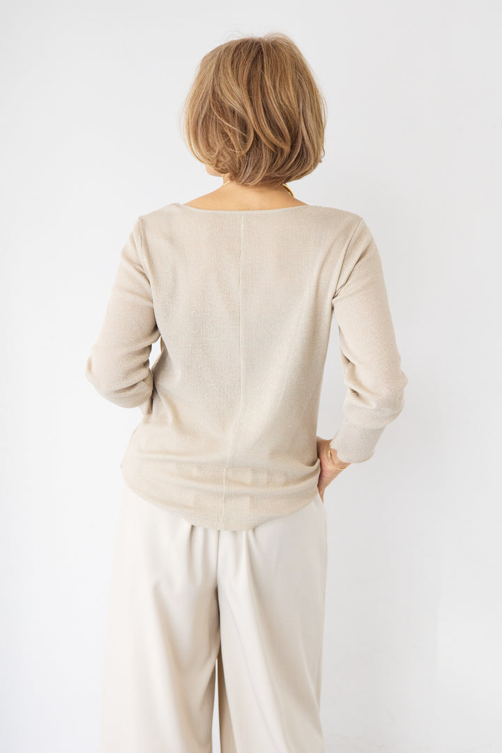 グリッターリブ スクエアネック・シアーカットソー