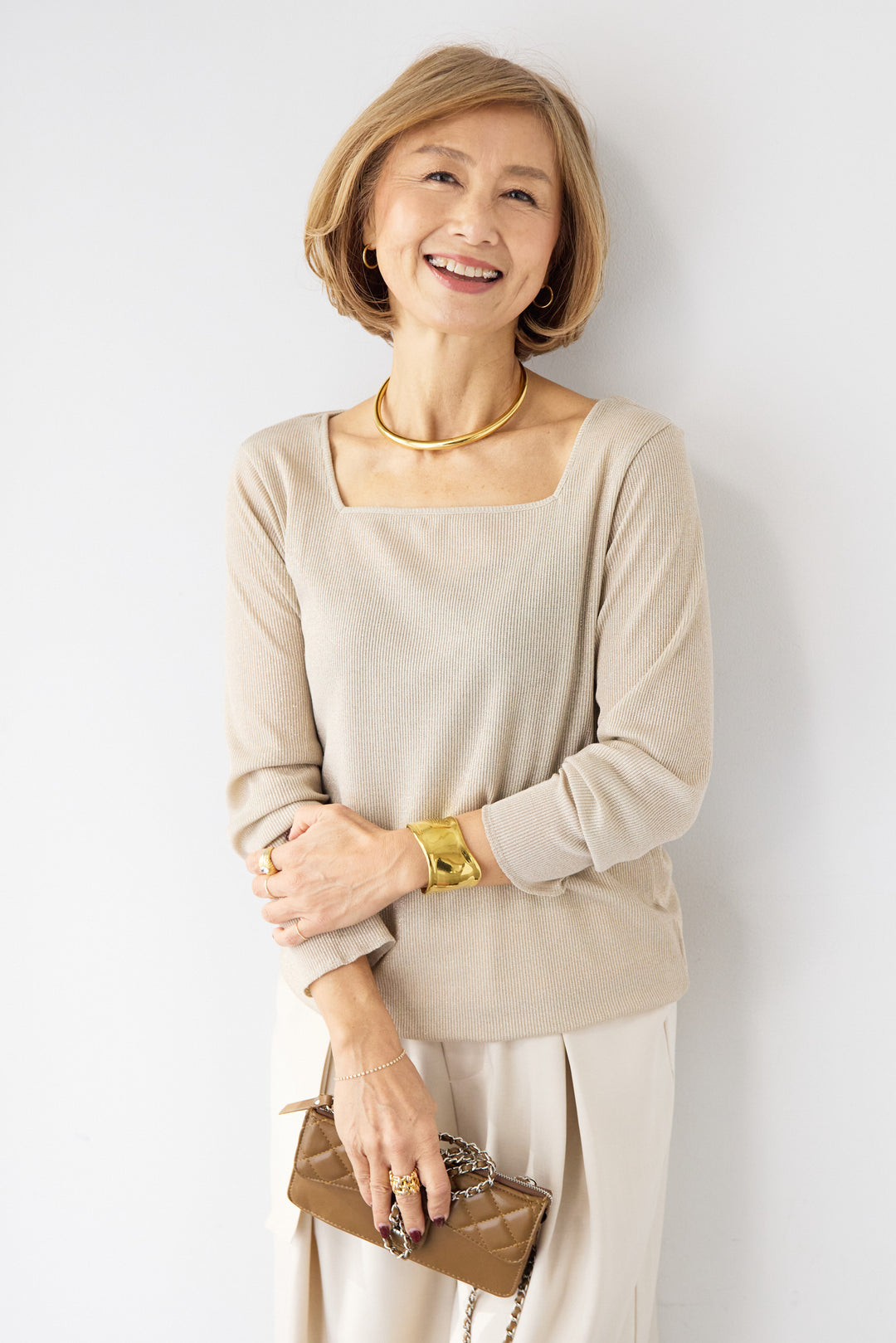 グリッターリブ スクエアネック・シアーカットソー