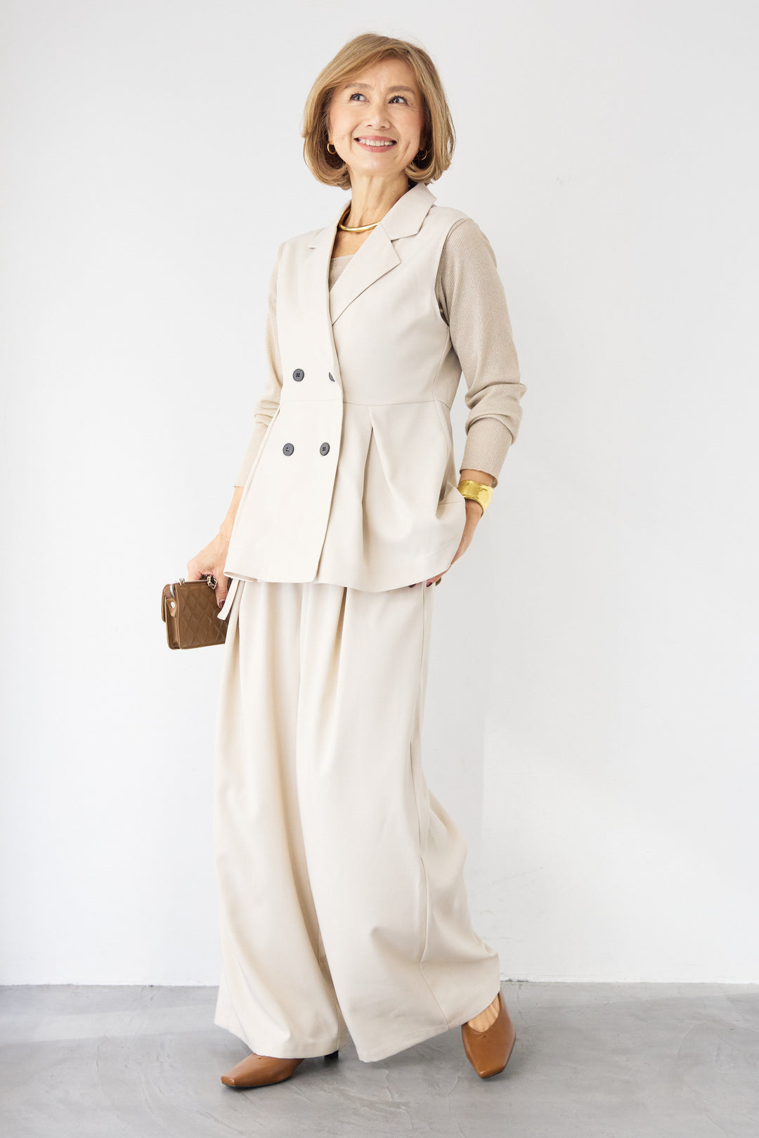 ツイルタック ペプラムベスト（セットアップ対応）