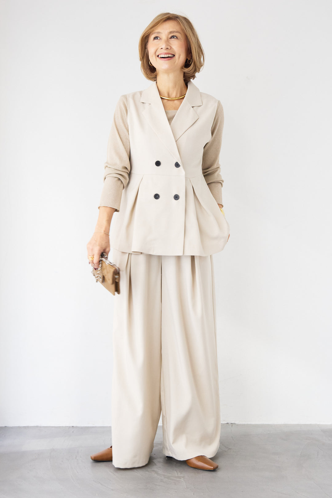 ツイルタック ペプラムベスト（セットアップ対応）