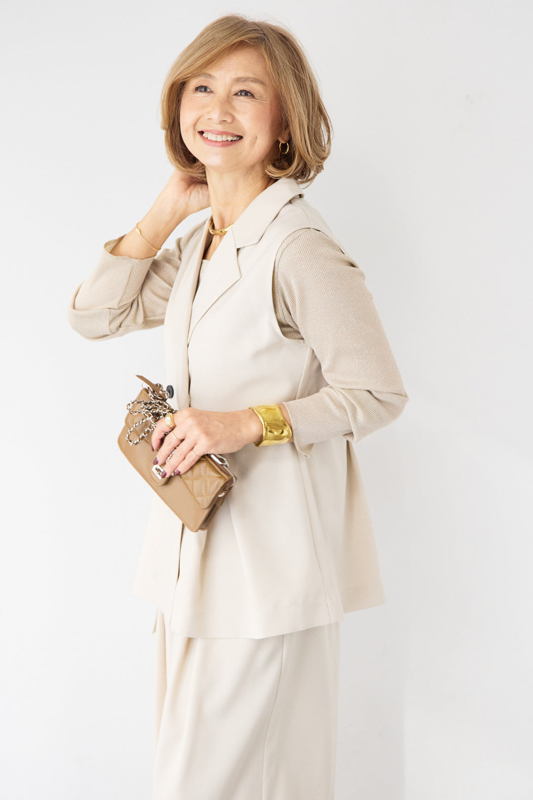 ツイルタック ペプラムベスト（セットアップ対応）