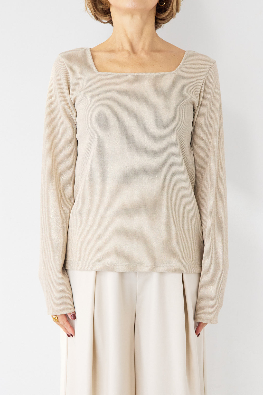 グリッターリブ スクエアネック・シアーカットソー