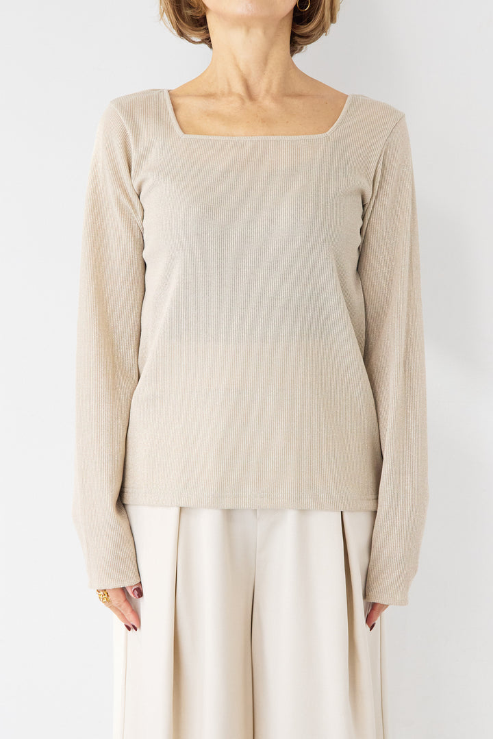 グリッターリブ スクエアネック・シアーカットソー