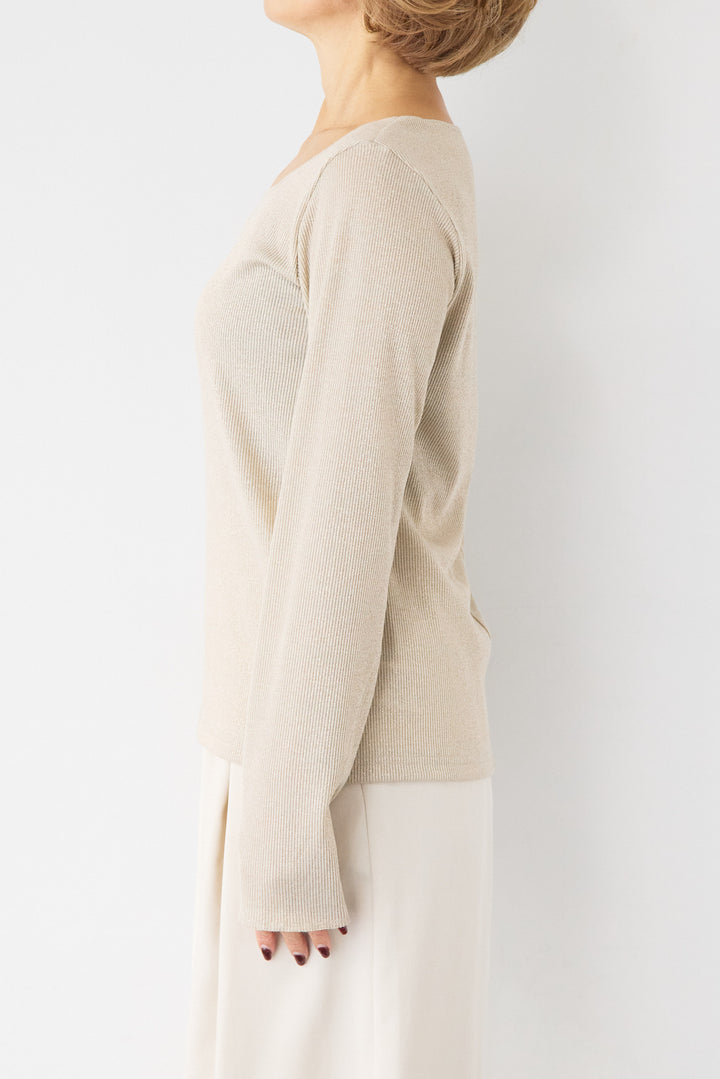 グリッターリブ スクエアネック・シアーカットソー