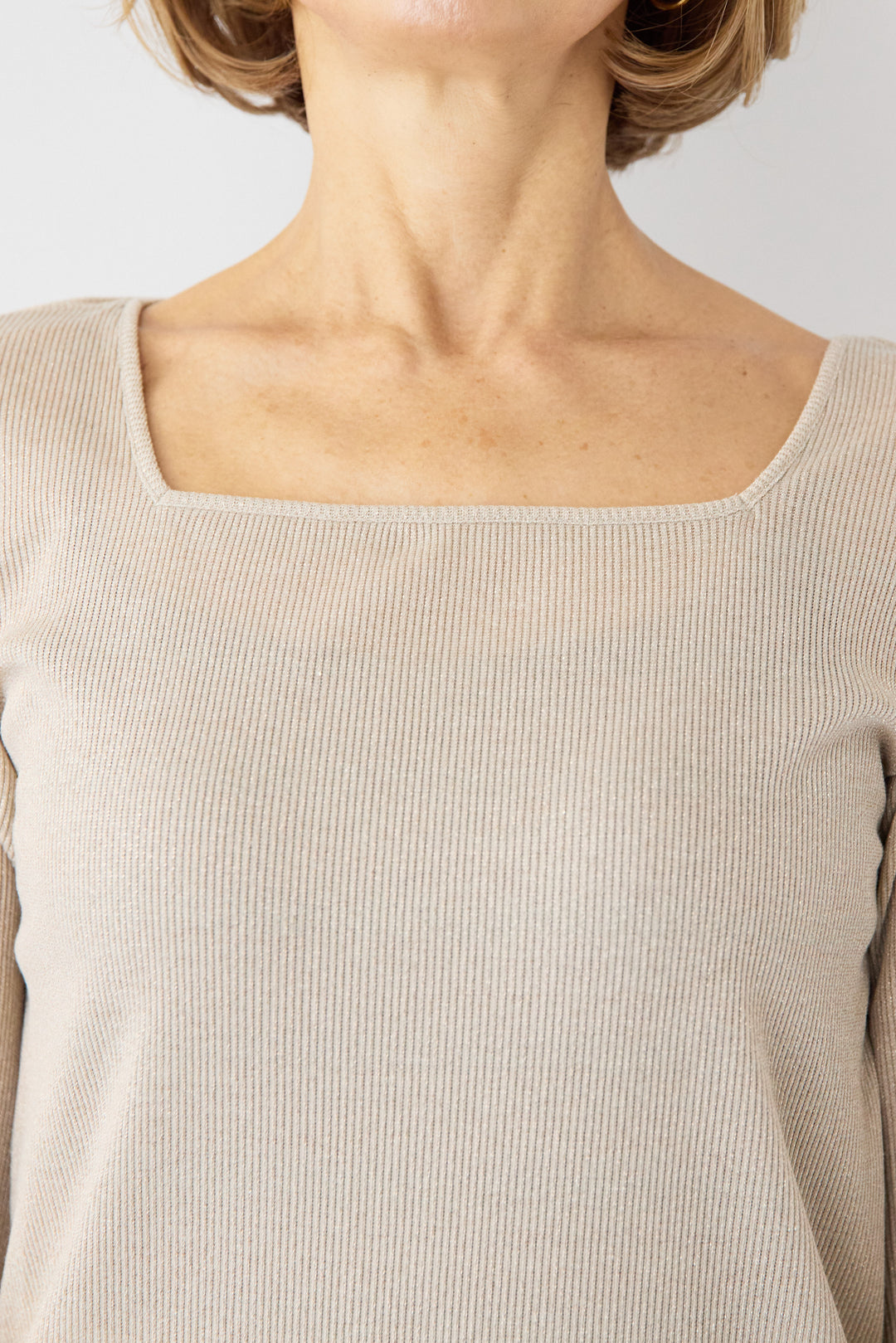 グリッターリブ スクエアネック・シアーカットソー