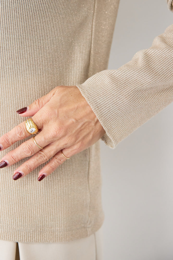 グリッターリブ スクエアネック・シアーカットソー