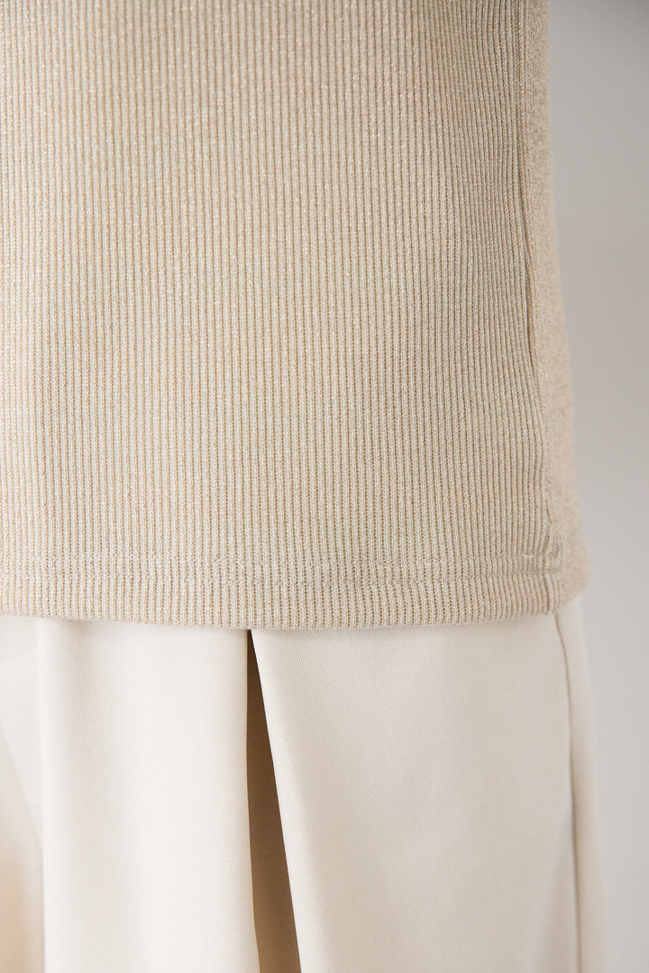 グリッターリブ スクエアネック・シアーカットソー