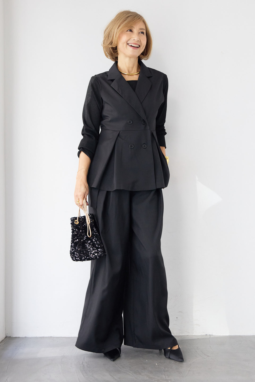 ツイルタック ペプラムベスト（セットアップ対応）