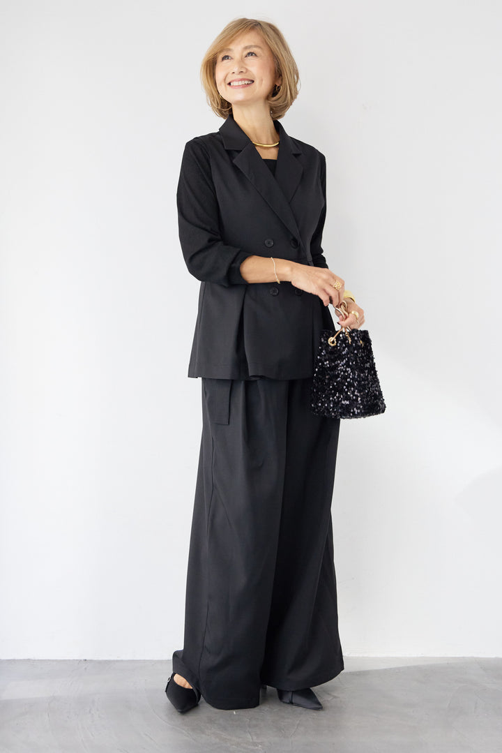 2タック ベルテッド・ワイドストレートパンツ（セットアップ対応）