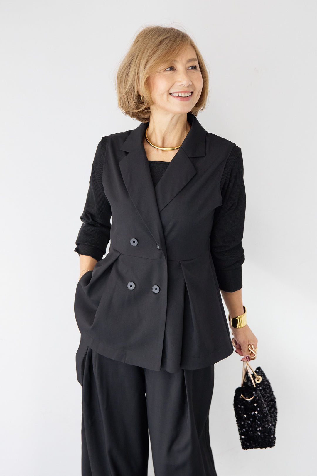 2タック ベルテッド・ワイドストレートパンツ（セットアップ対応）