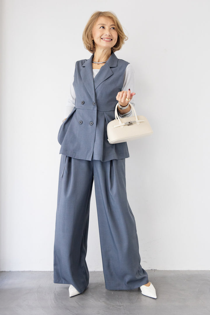 2タック ベルテッド・ワイドストレートパンツ（セットアップ対応）