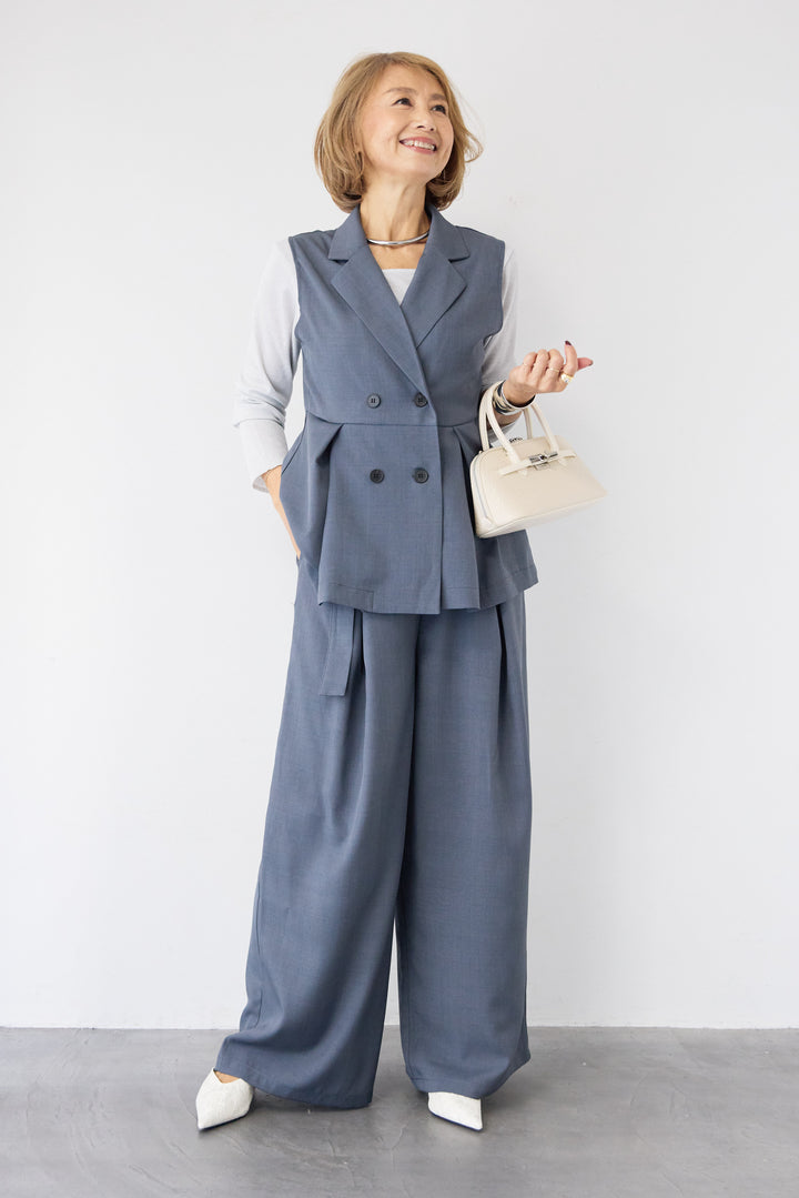 2タック ベルテッド・ワイドストレートパンツ（セットアップ対応）