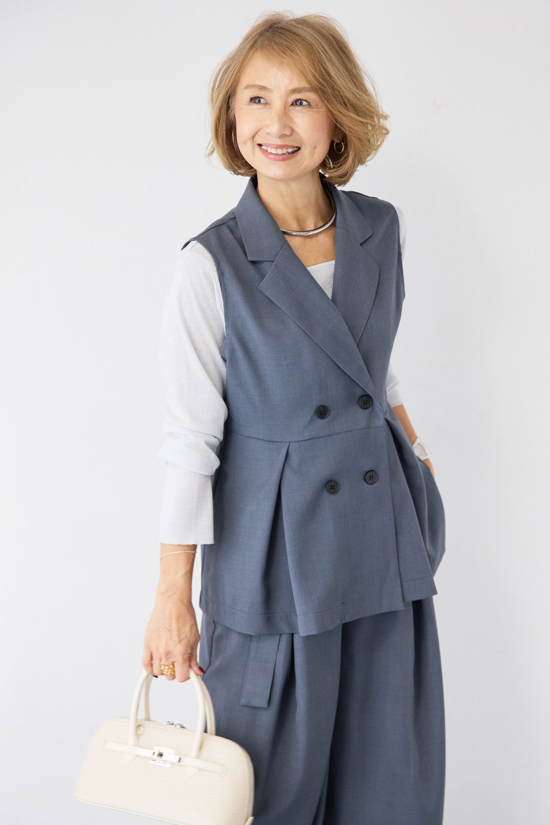 2タック ベルテッド・ワイドストレートパンツ（セットアップ対応）