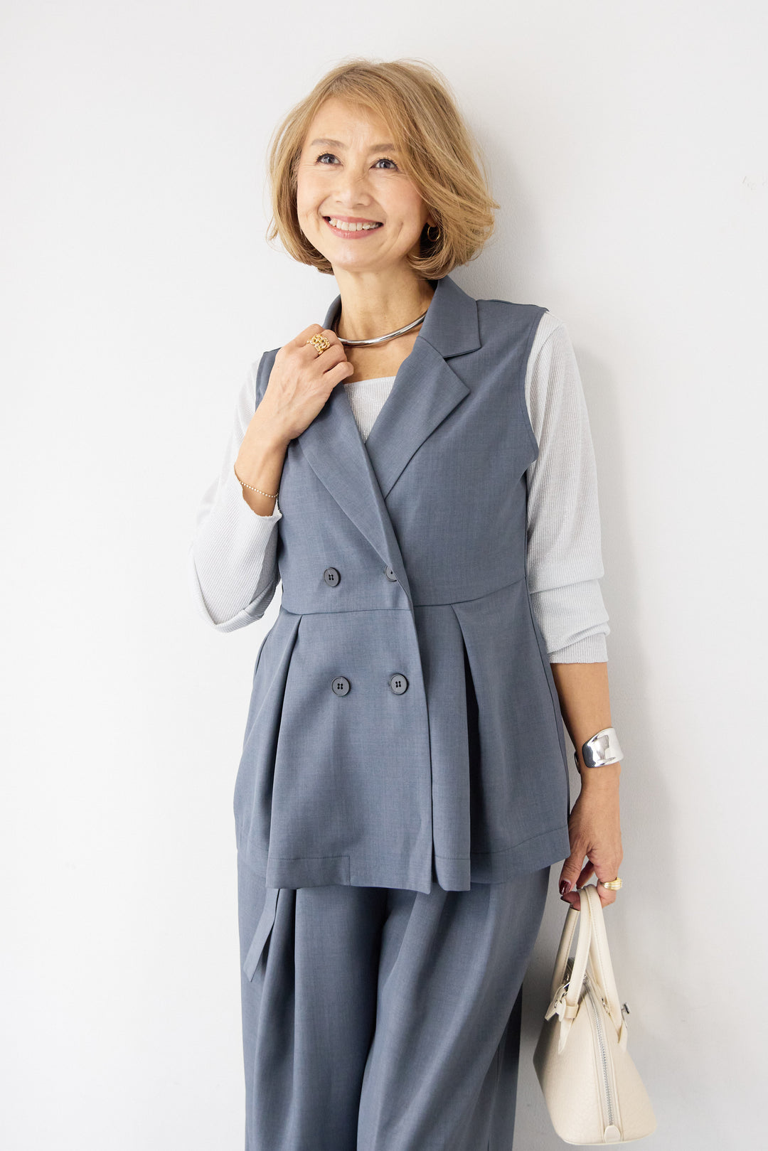 ツイルタック ペプラムベスト（セットアップ対応）