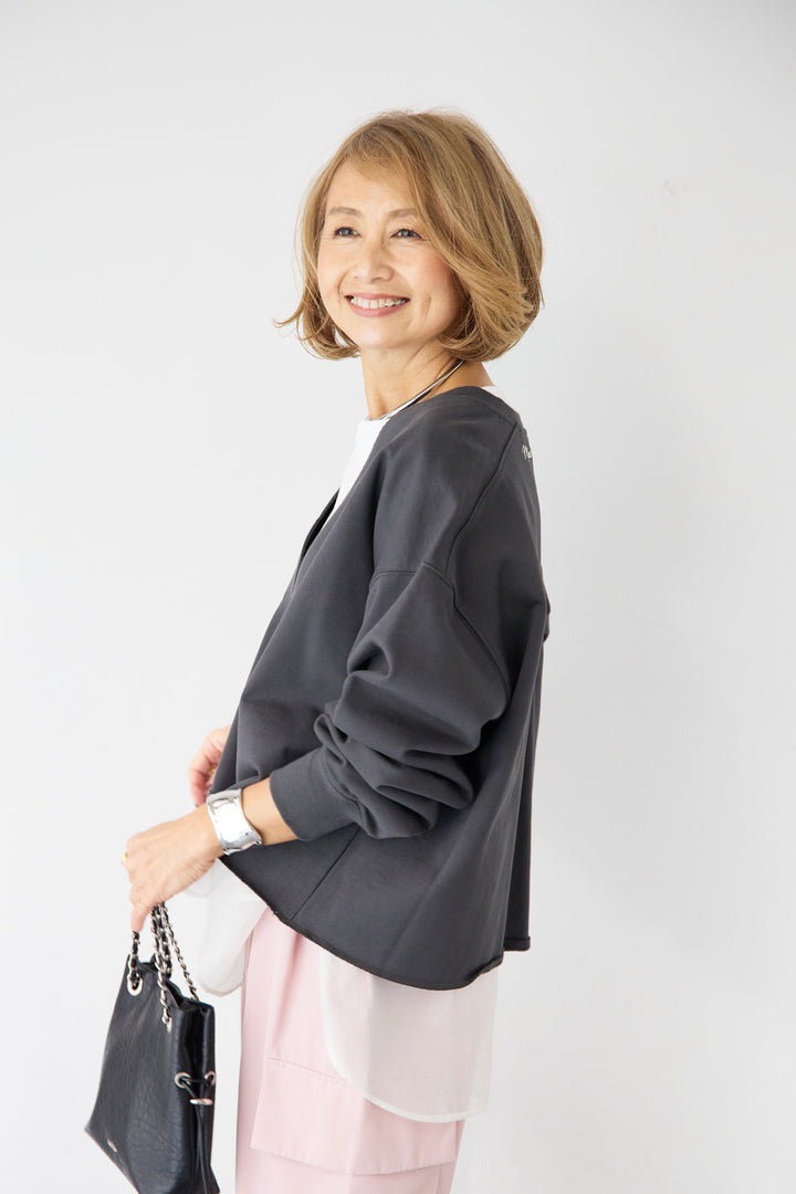 [SET]深Vネック ロゴ刺繍 ショートスウェットプルオーバー+ジョーゼットライク・カーゴジョガーパンツ(2set)