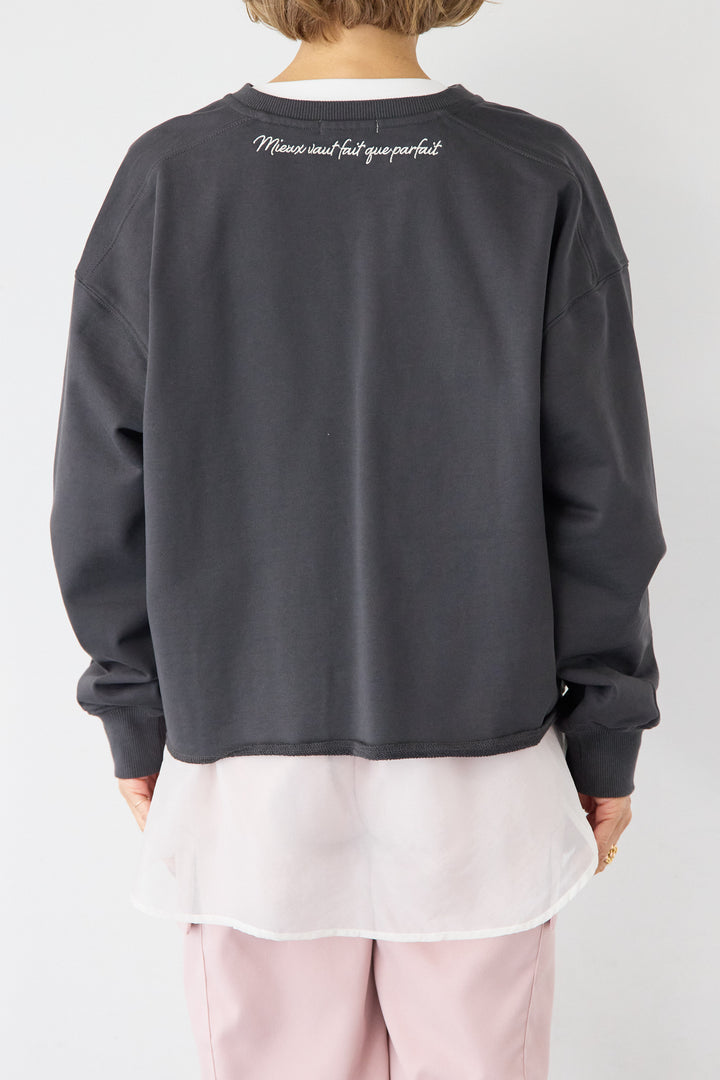 [SET]深Vネック ロゴ刺繍 ショートスウェットプルオーバー+ジョーゼットライク・カーゴジョガーパンツ(2set)