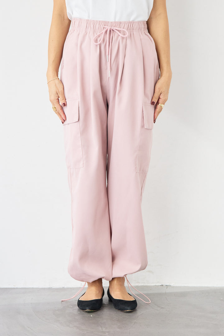 [SET]深Vネック ロゴ刺繍 ショートスウェットプルオーバー+ジョーゼットライク・カーゴジョガーパンツ(2set)