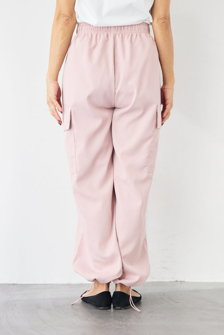 [SET]深Vネック ロゴ刺繍 ショートスウェットプルオーバー+ジョーゼットライク・カーゴジョガーパンツ(2set)