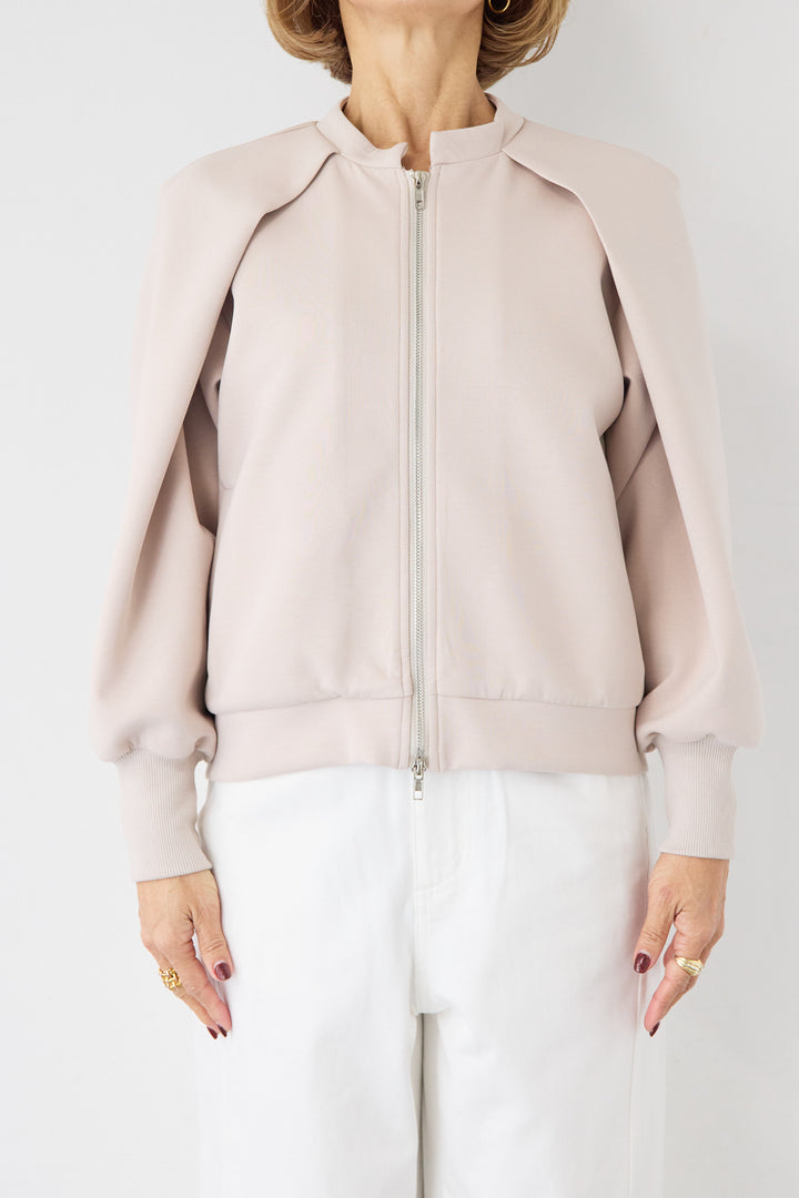 [SET]ケープスリーブ・ショルダータックブルゾン+フロントライン セミワイド ストレートデニム(2set)