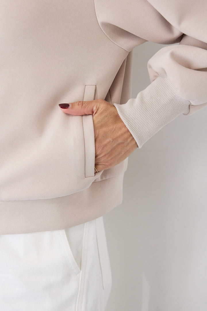 [SET]ケープスリーブ・ショルダータックブルゾン+フロントライン セミワイド ストレートデニム(2set)