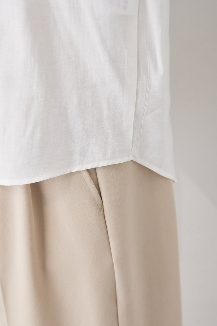 [SET]ボウタイ風ハイネック ボリュームスリーブブラウス+【2セットアップ】Vネックショートベスト × イージーワイドパンツ(2set)