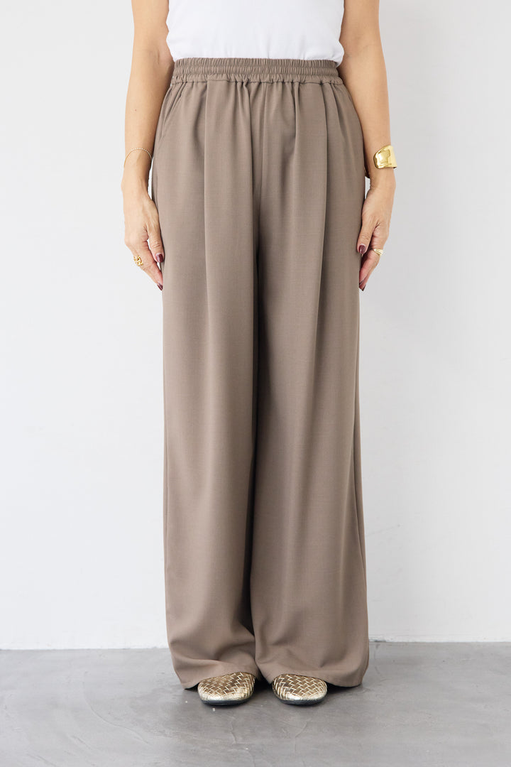 [SET]ボウタイ風ハイネック ボリュームスリーブブラウス+【2セットアップ】Vネックショートベスト × イージーワイドパンツ(2set)