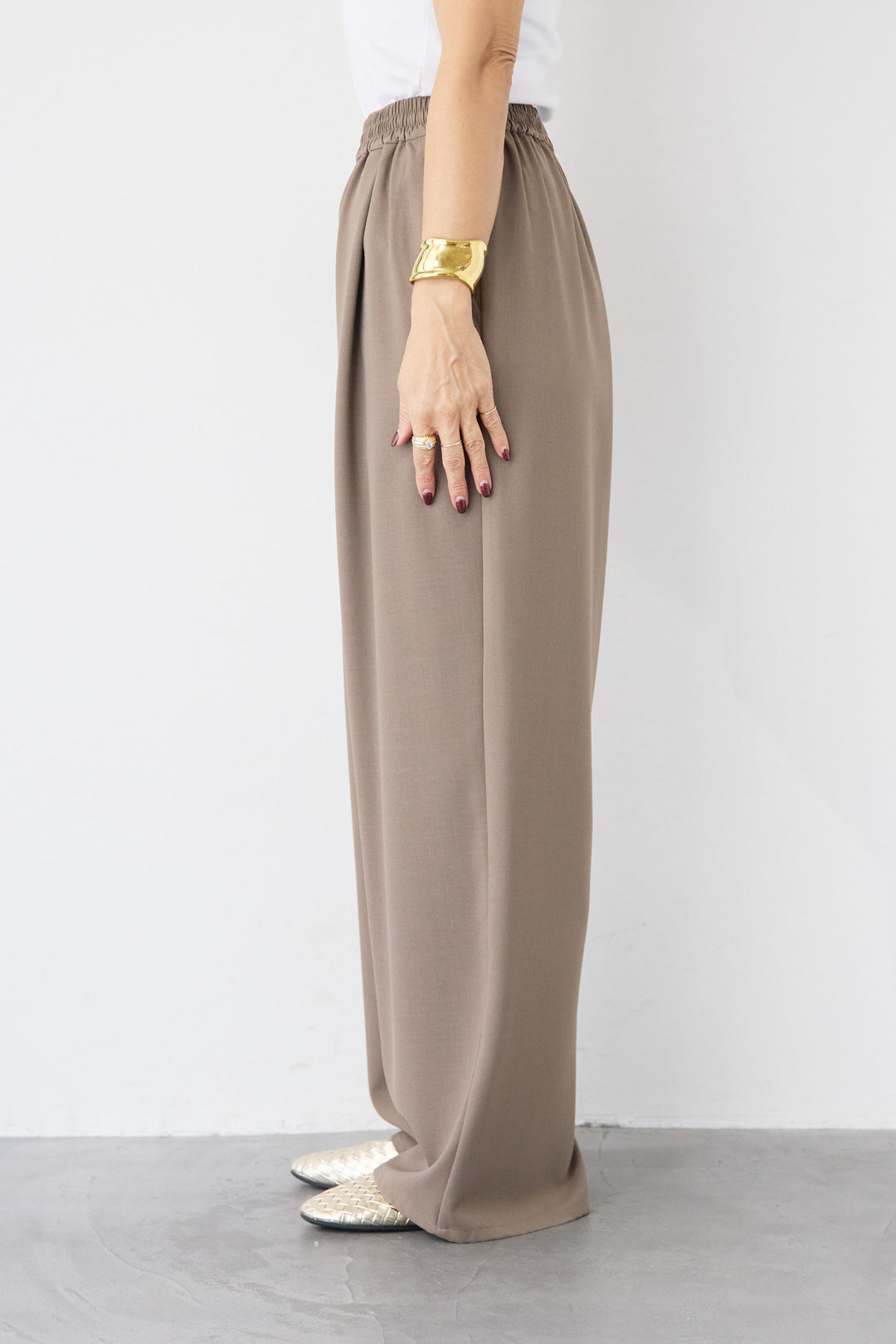 [SET]ボウタイ風ハイネック ボリュームスリーブブラウス+【2セットアップ】Vネックショートベスト × イージーワイドパンツ(2set)