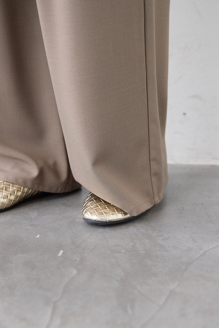 [SET]ボウタイ風ハイネック ボリュームスリーブブラウス+【2セットアップ】Vネックショートベスト × イージーワイドパンツ(2set)