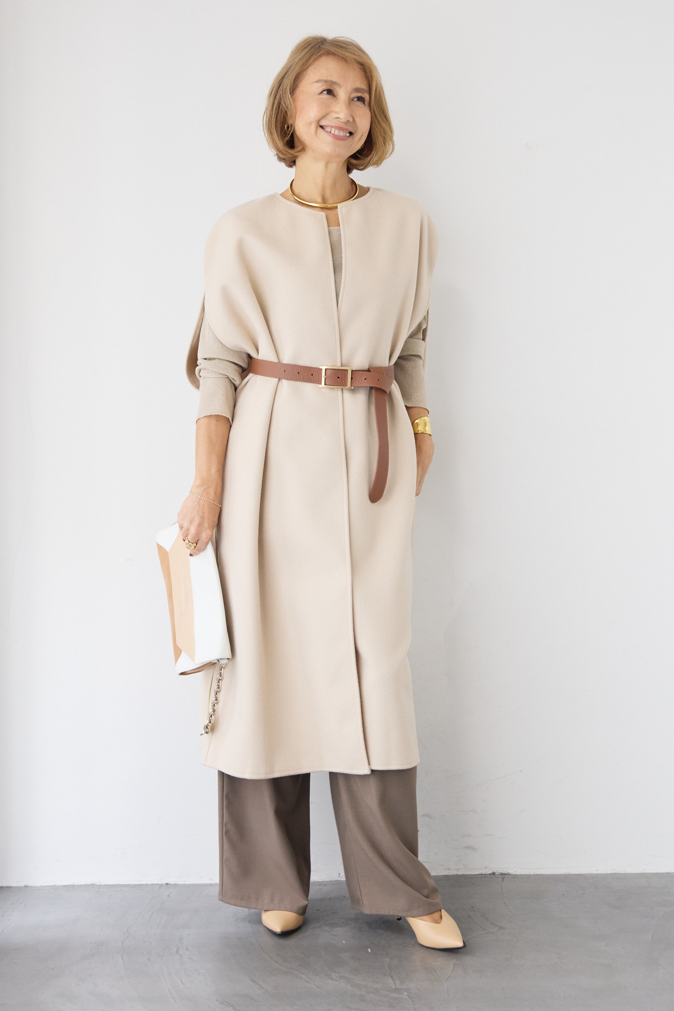 ウールライク・ノーカラー ロングジレ – plusotoha