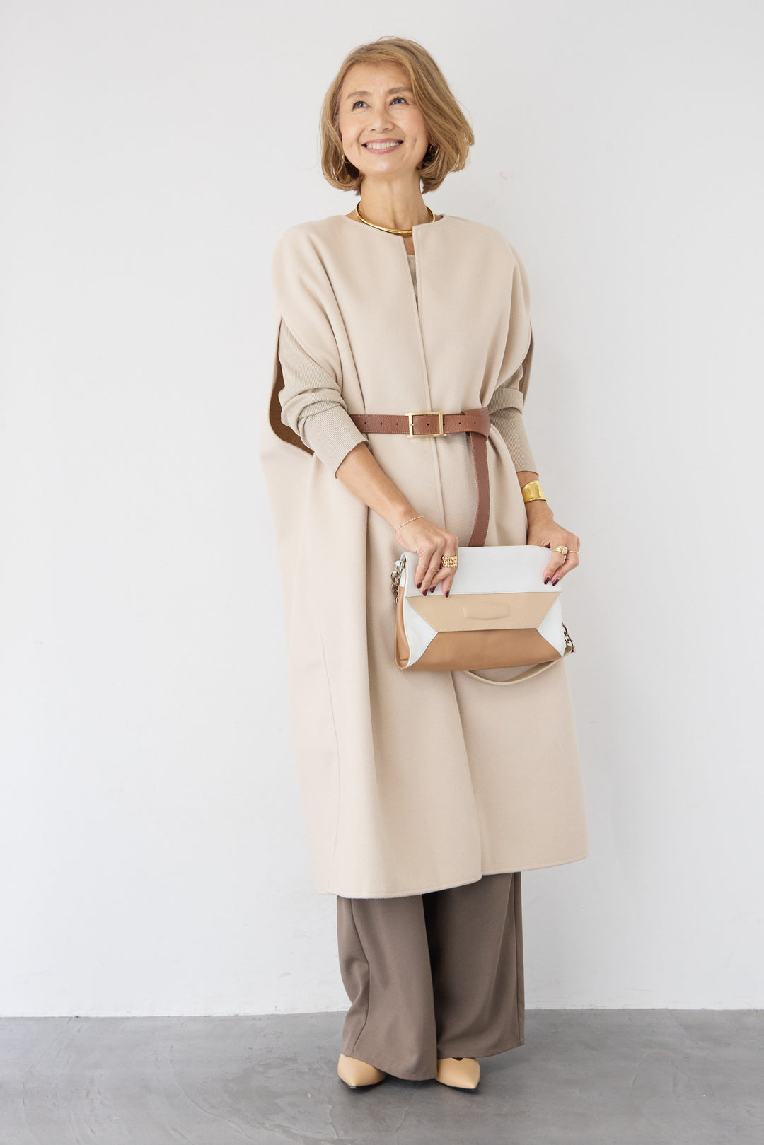 ウールライク・ノーカラー ロングジレ