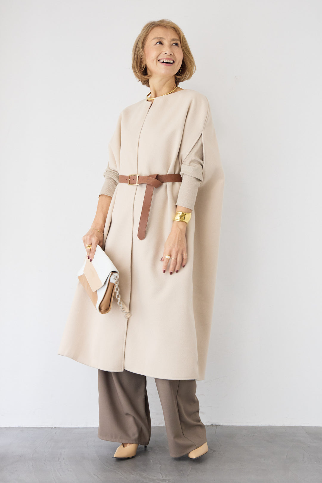 ウールライク・ノーカラー ロングジレ