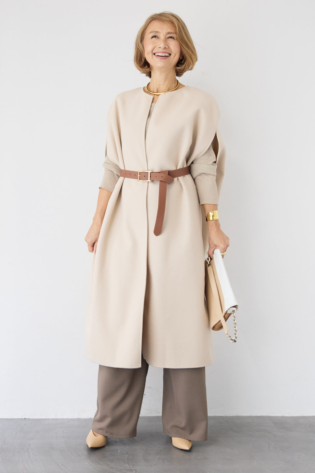 ウールライク・ノーカラー ロングジレ