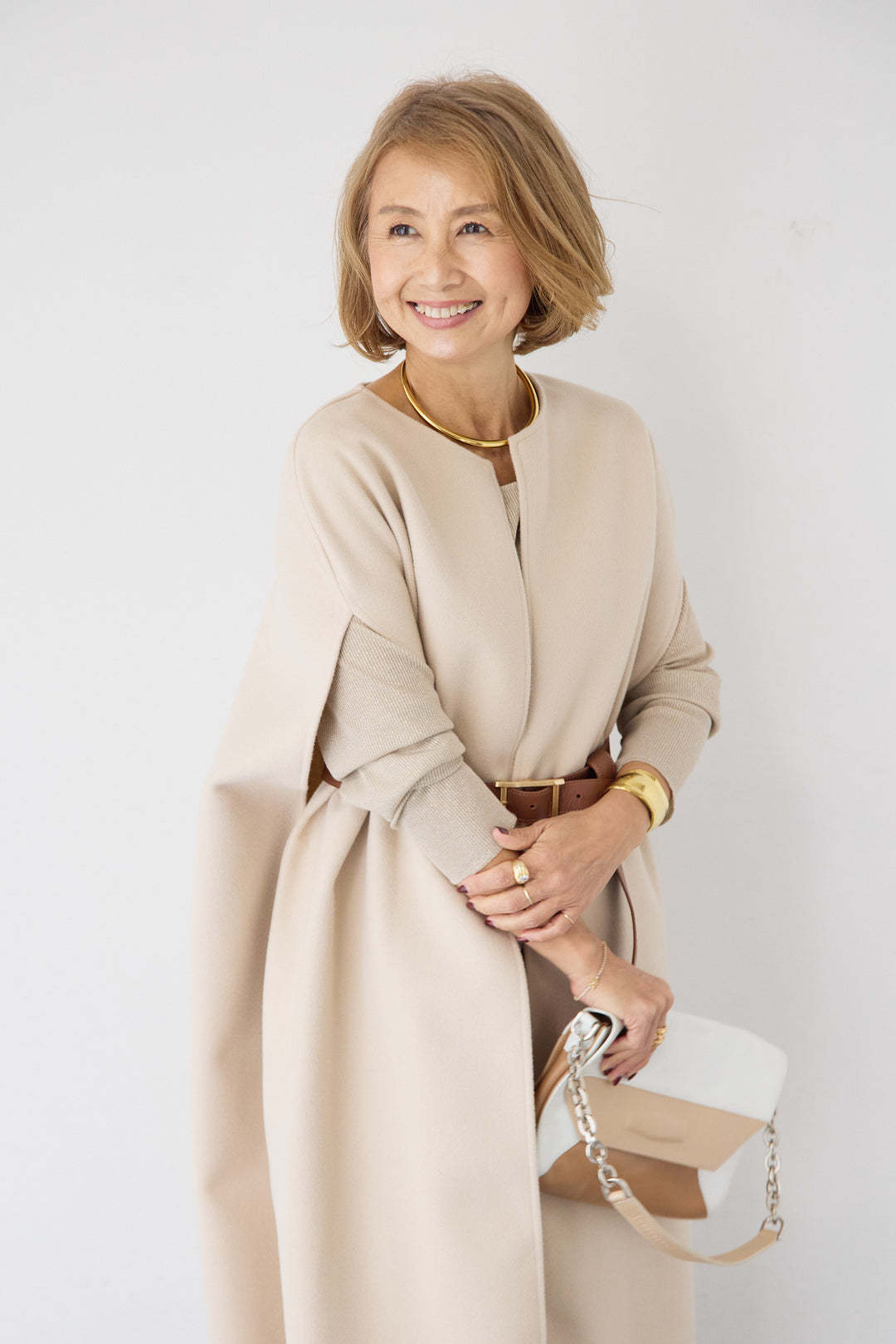 ウールライク・ノーカラー ロングジレ