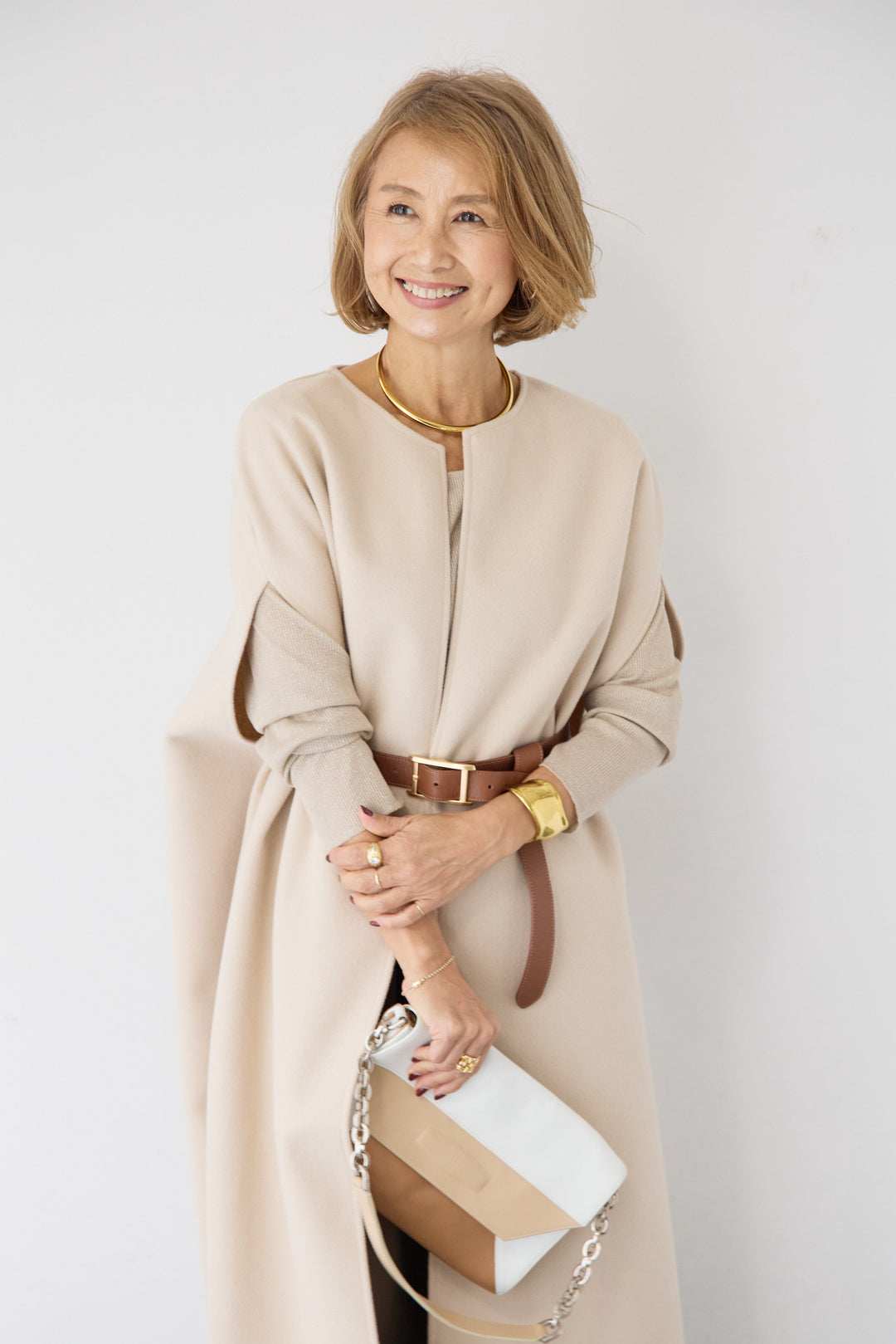 ウールライク・ノーカラー ロングジレ